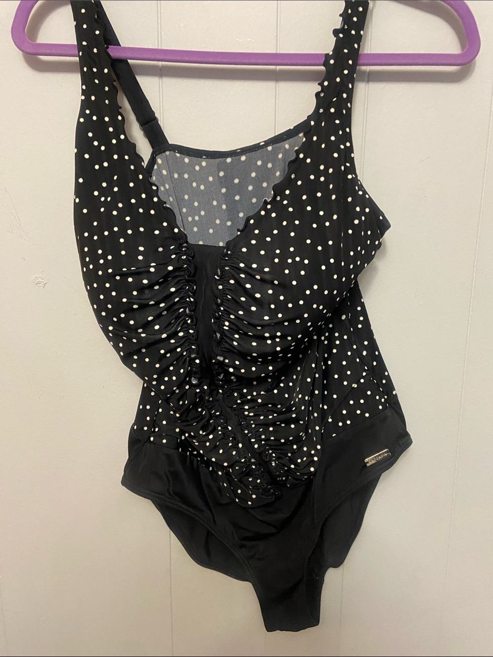 Venus Lascana black Polka Dot One Piece Swimsuit Ruched Front pinup barbiecore